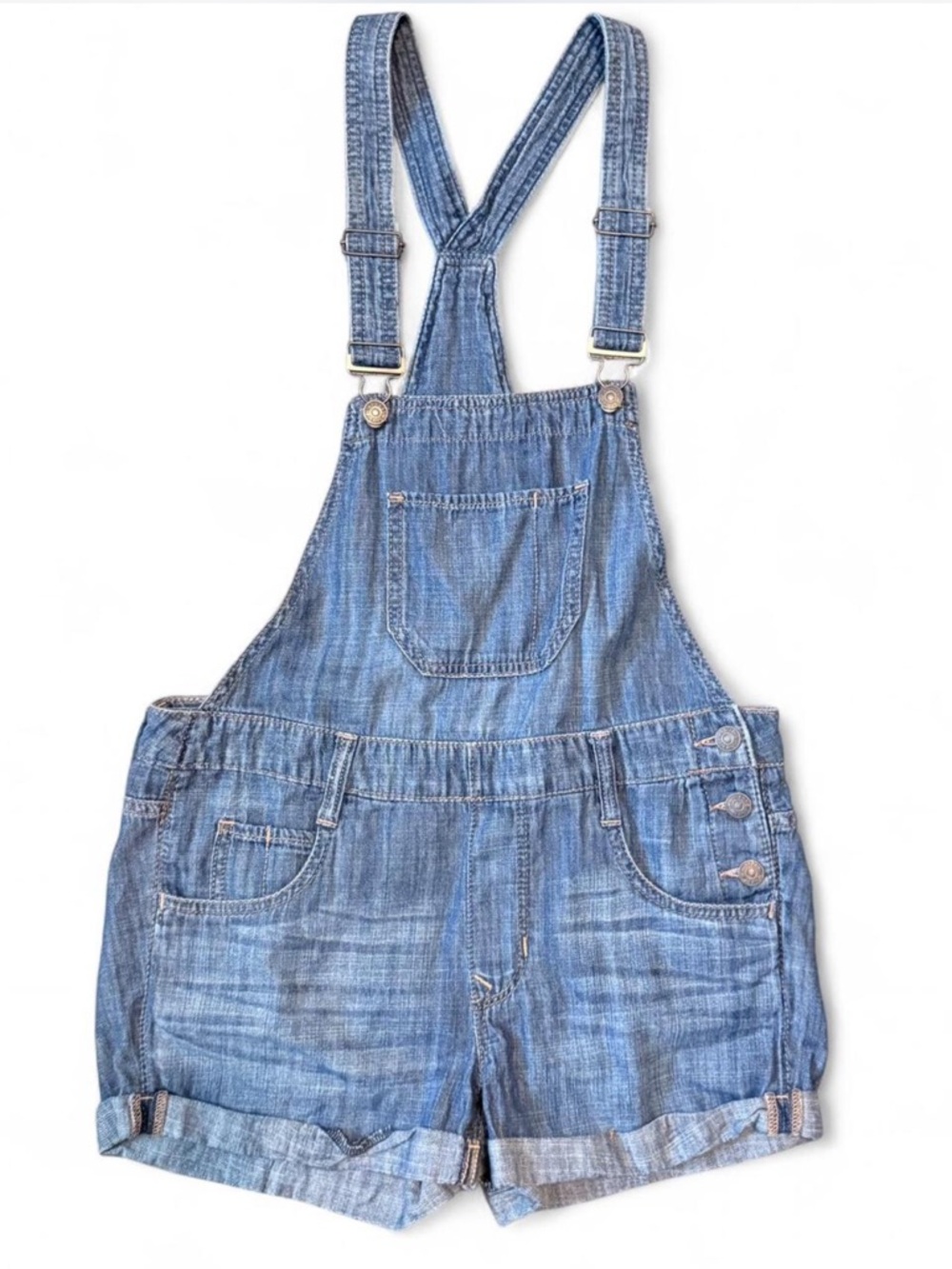 Express Women’s Small 2 Blue 100% Cotton Denim Short Summer‎ Vacation Overalls
